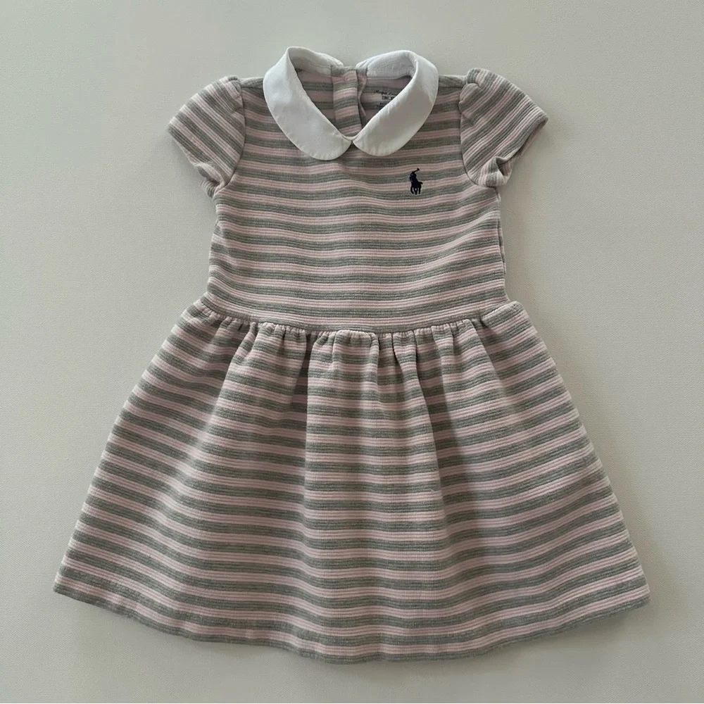 Ralph Lauren 18 Months Baby Girl Pink Gray Stripe Ponte Dress